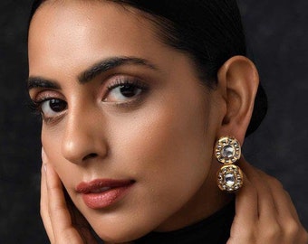 Stylish Indian Kundan Dual Studs