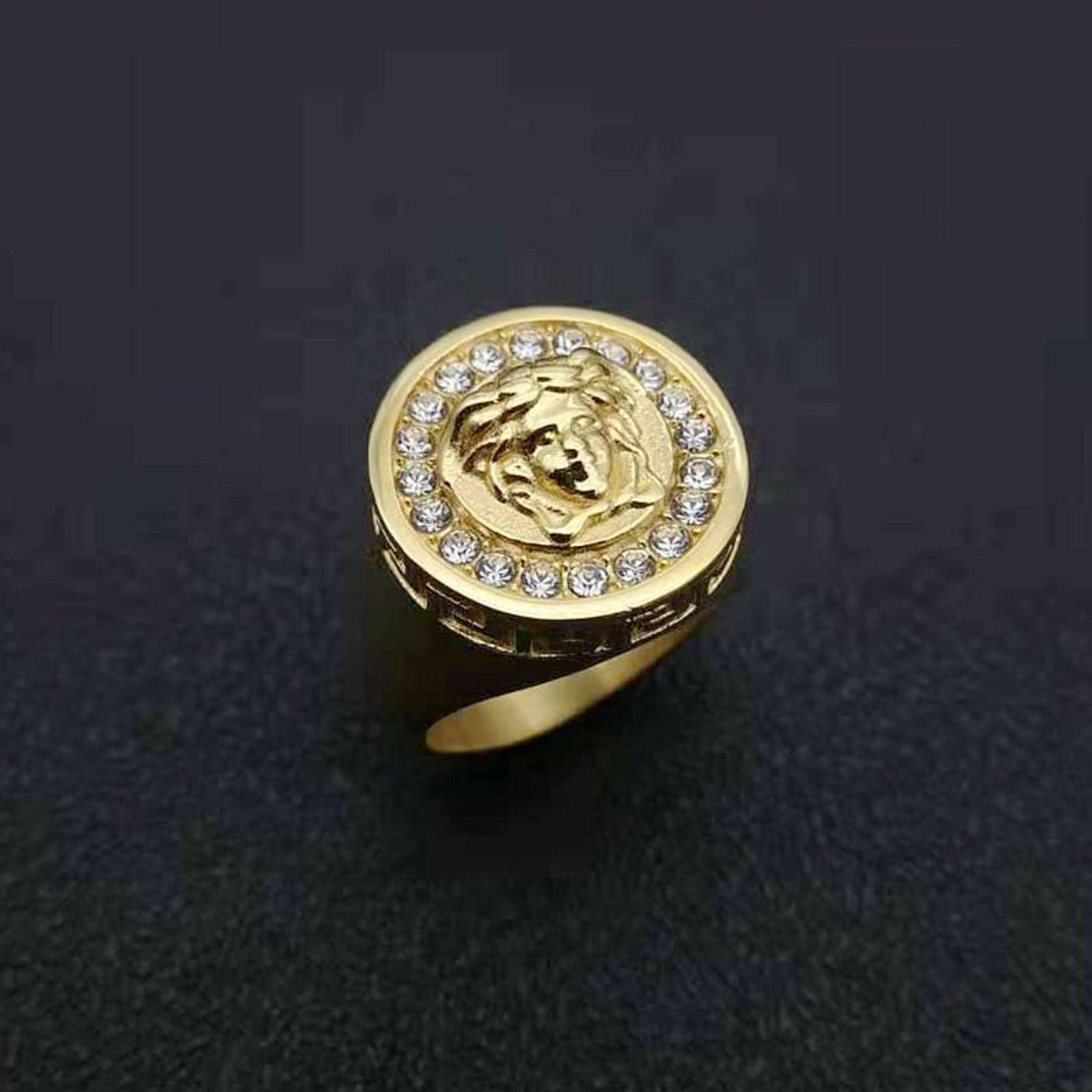 mens gold medusa ring