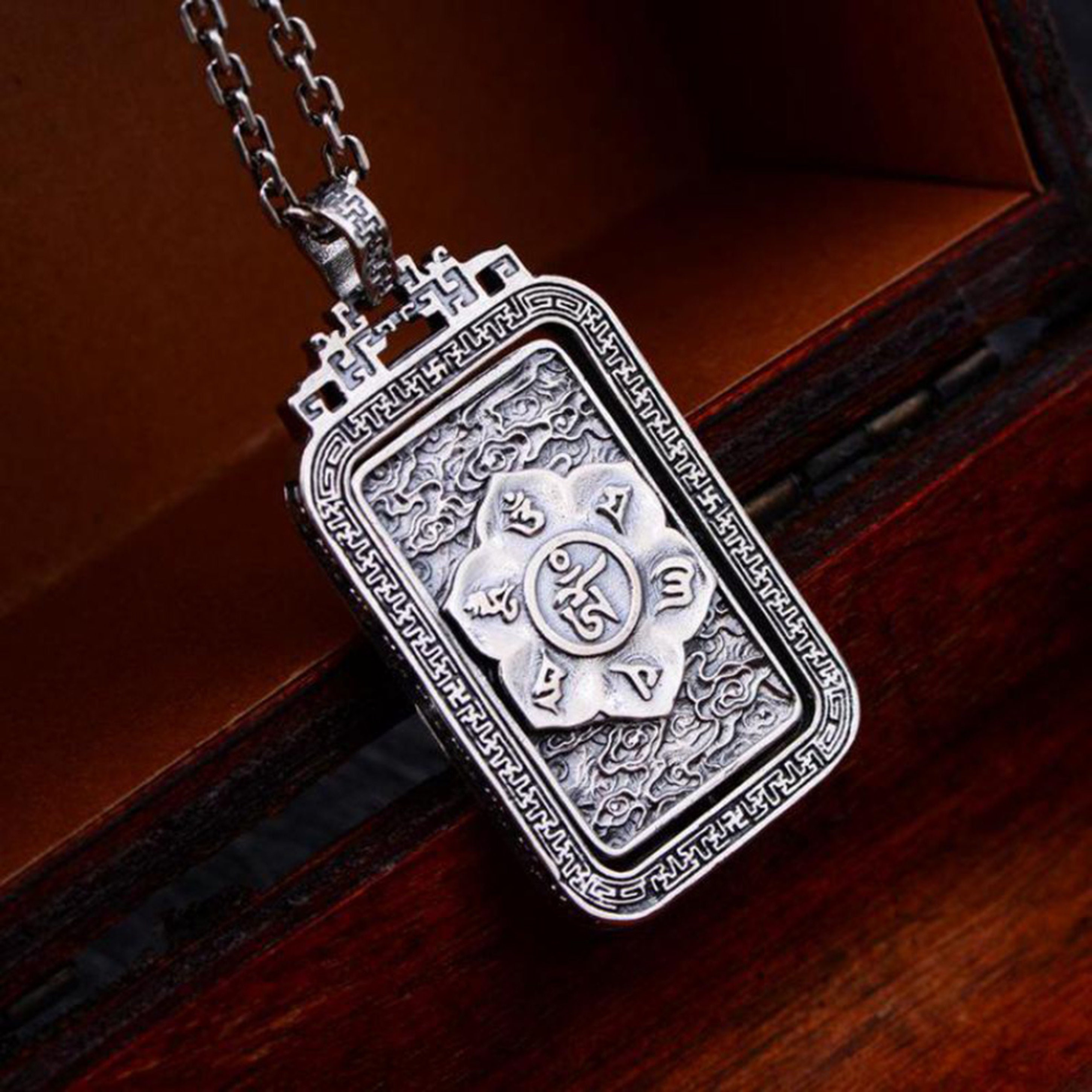 925 Sterling Silver Talisman Pendant Rotatable Men's Thai Etsy
