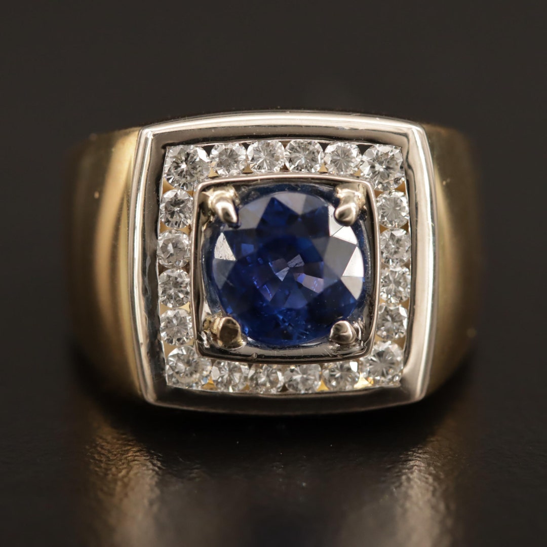 Sapphire Mens Ring Sapphire Engagement Ring Sapphire Diamond - Etsy