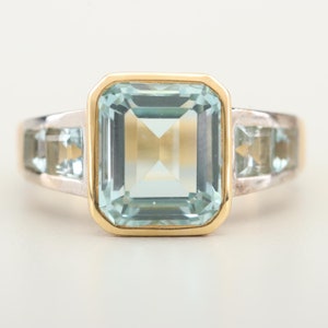 14K Gold 7 Carat Aquamarine Engagement Ring Antique Bridal Blue Natural Aquamarine Wedding Ring for her Halo Minimalist Aquamarine Ring