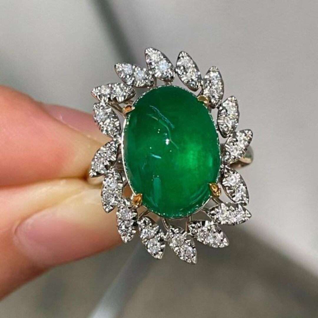 Unique Emerald Cut Emerald Engagement Ring, Natural Emerald Diamond