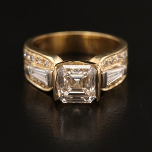 Vintage 18K Yellow Gold 3.54 CT Moissanite Engagement Ring, Art Deco Moissanite Wedding Ring Diamond Engagement Ring Moissanite Promise Ring