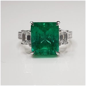 Unique Emerald Cut Emerald Engagement Ring, Natural Emerald Diamond Wedding Ring, Emerald Diamond Bridal Promise Ring May Birthstone Ring