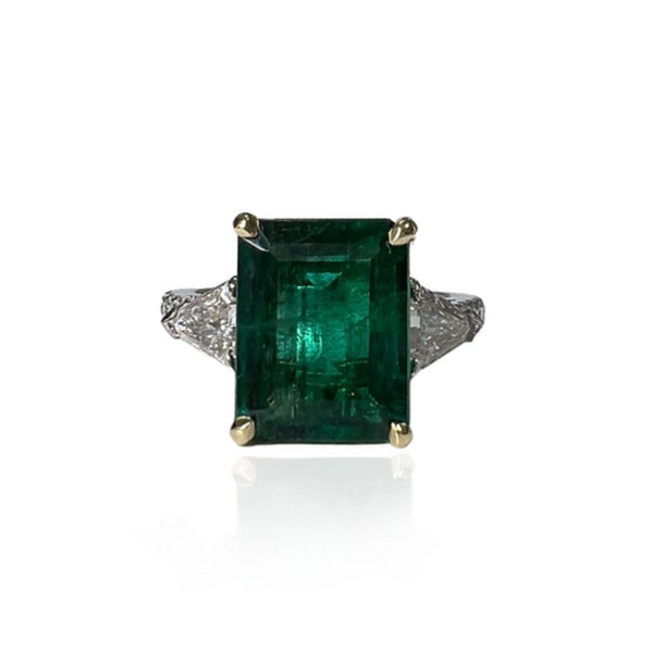 Art Deco Emerlad and Diamond Engagement Ring, Natural Emerald Wedding Ring for Her, Antique Emerald Statement Ring, Promise Ring For Her