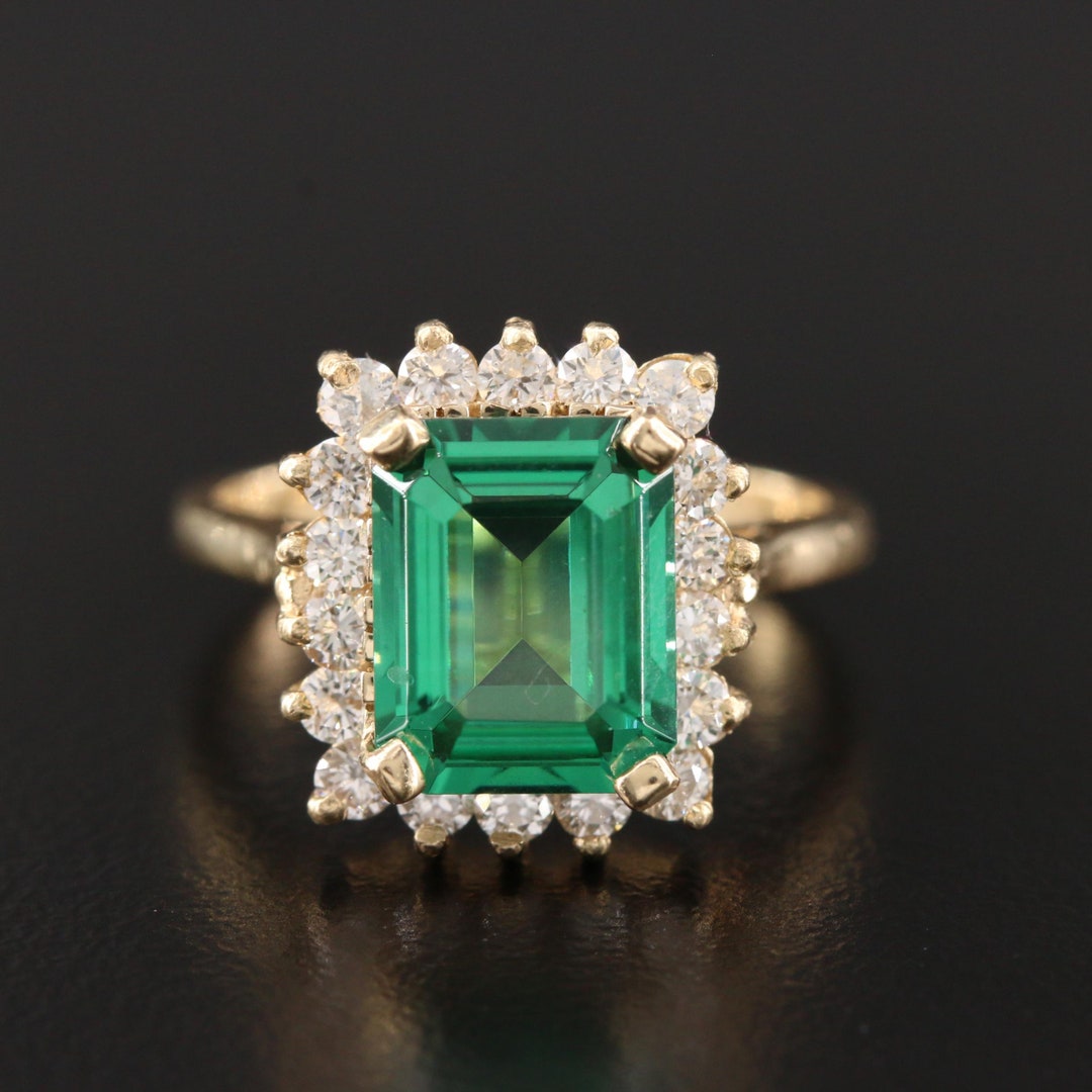 Vintage Emerald Engagement Ring Art Deco Emerald Diamond - Etsy