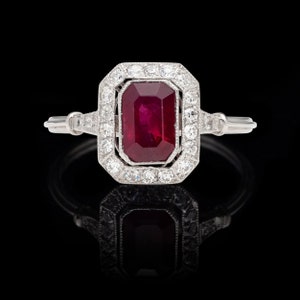 Natural Ruby Engagement Ring, Art Deco Emerald Cut Ruby Wedding Ring, 14k Gold Ruby Ring, Genuine Natural Ruby Promise Ring, Christmas Gift