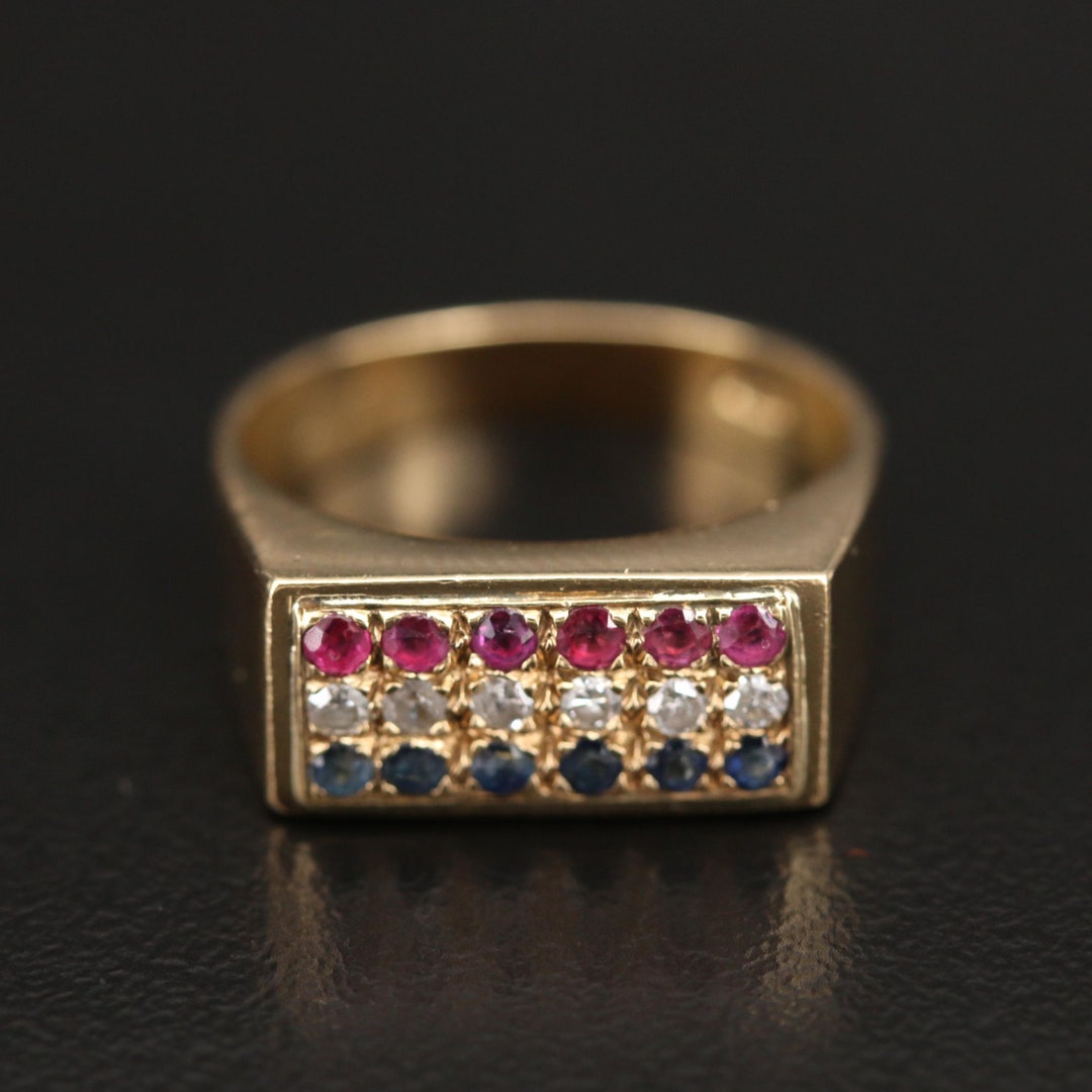 Buy Diamond Ruby and Sapphire Wedding Band, Unique Antique Diamond