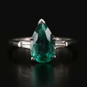 2.50 CT Emerald and Diamond Ring, Pear Cut Emerald Diamond Engagement Ring, Antique Emerald Diamond Bridal Promise Ring, Tear Drop Ring