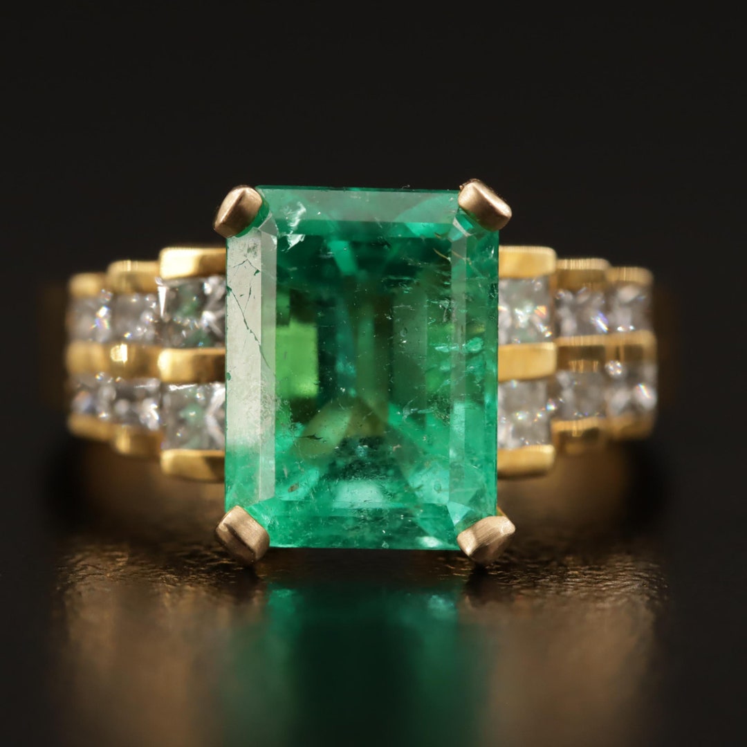 14K Gold Vintage Emerald Engagement Ring Natural Emerald - Etsy