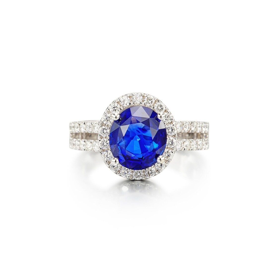 Double Halo Sapphire Engagement Ring Certified Natural Etsy UK