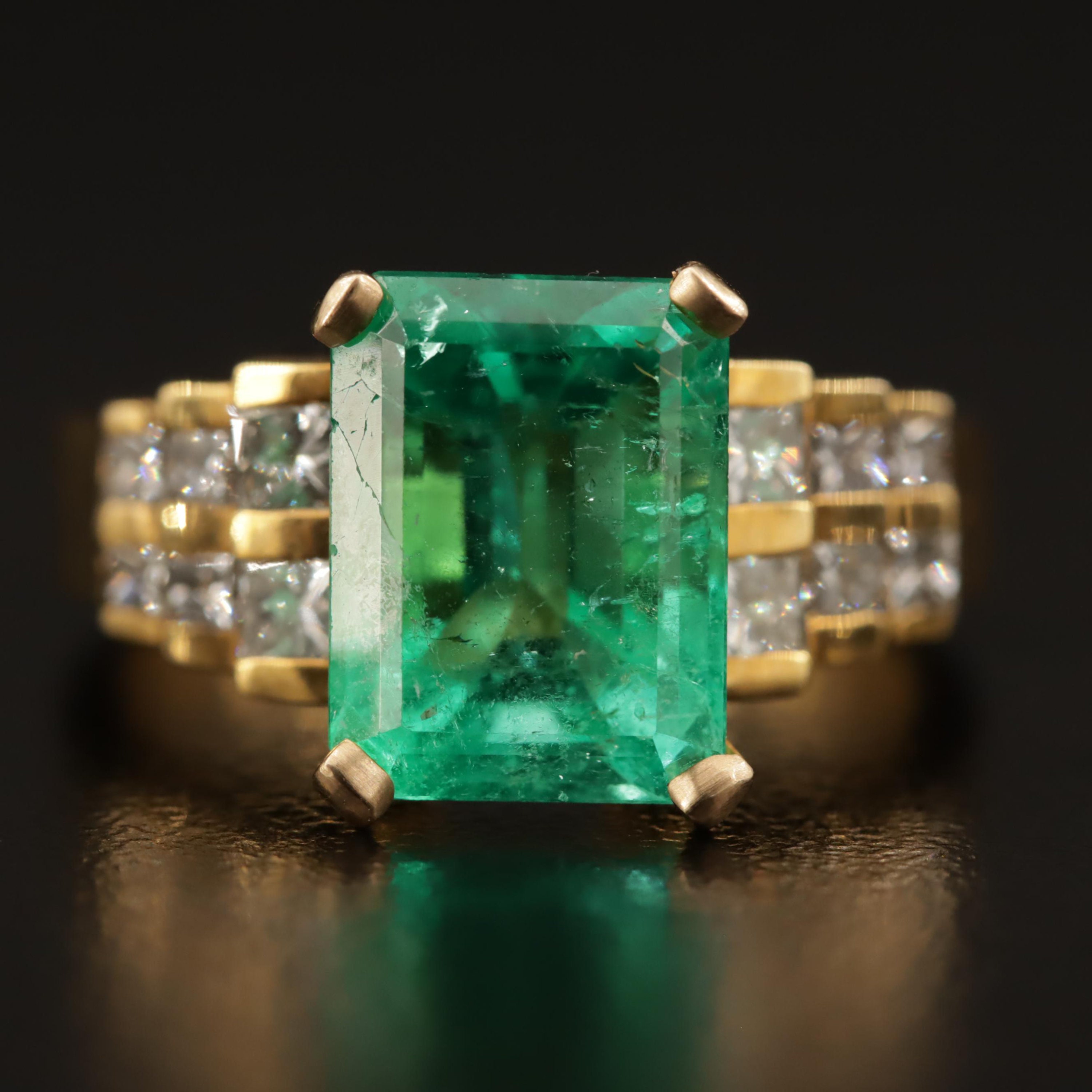 14K Gold Vintage Emerald Engagement Ring Natural Emerald Etsy