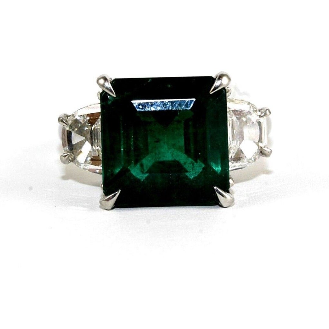 4 Carat Emerald Cut Emerald Engagement Ring, Natural Emerald and