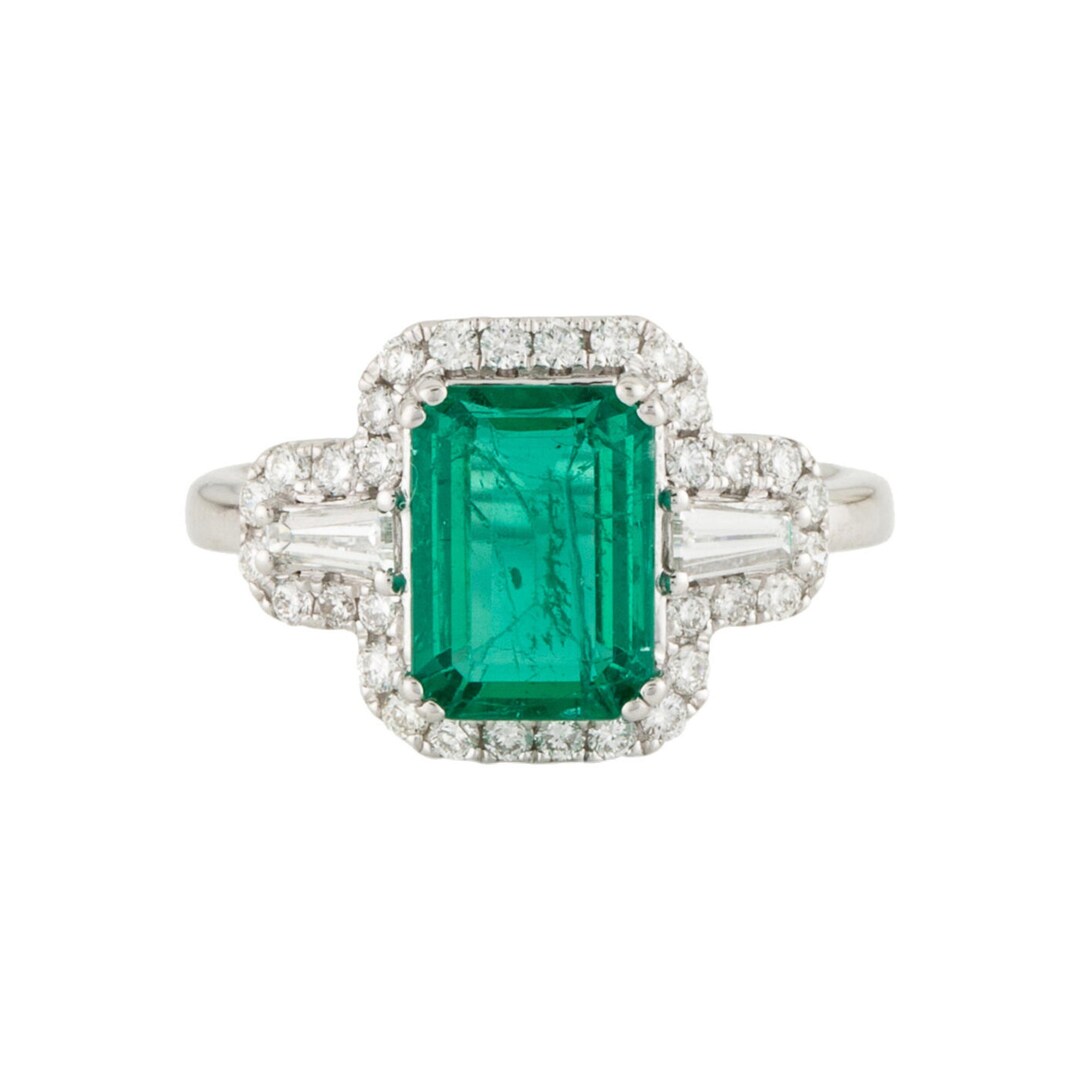 Vintage Emerald Engagement Ring, Antique Natural Emerald Wedding Ring
