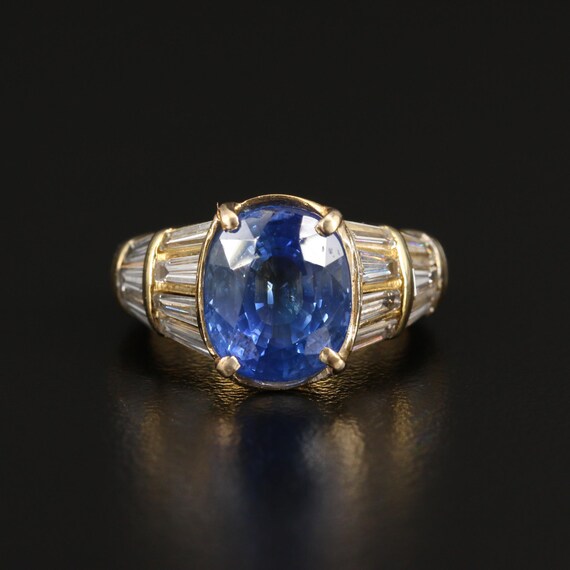 4 CT Ceylon Sapphire and Diamond Engagement Ring 18K Gold