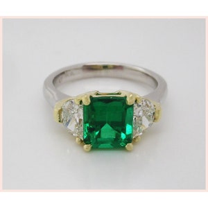 Antique Emerald Cut Emerald Diamond Engagement Ring, Emerald Diamond ...
