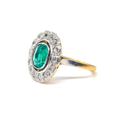 14K Oval Cut Halo Emerald Diamond Engagement Ring Antique - Etsy