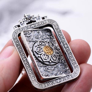 925 Sterling Silver Talisman Pendant Rotatable Men's Thai Silver Mantra Buddhism Pendant, Sterling Silver Pendant, men pendent gift