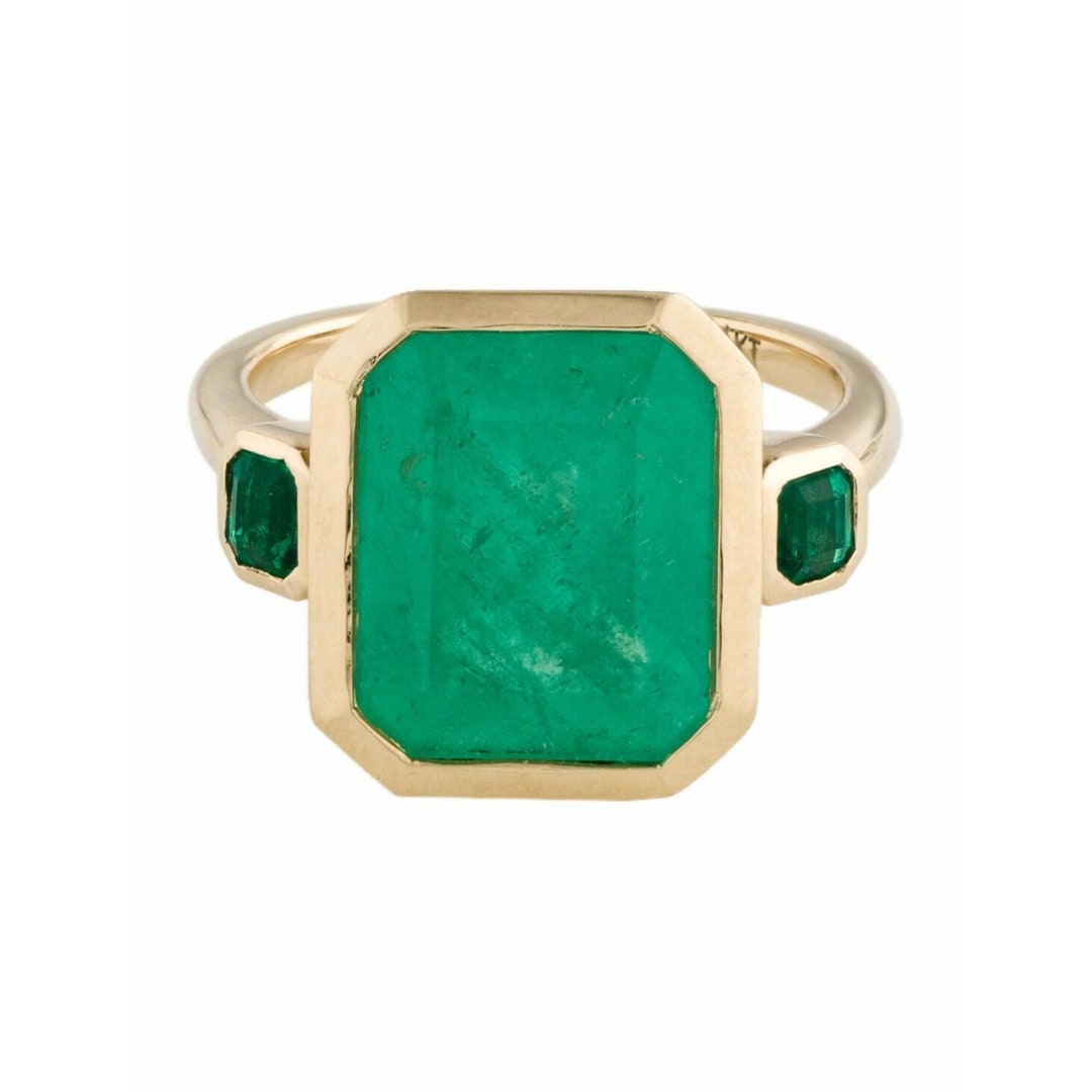 14K Gold Minimalist Emerald Engagement Ring Natural Emerald and Diamond