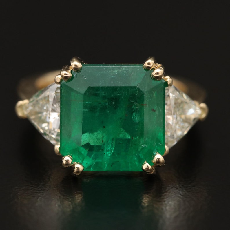 Genuine Emerald Engagement Ring Minimal Emerald Bridal - Etsy