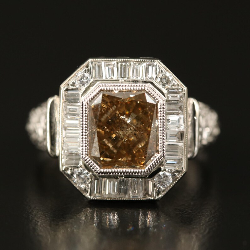 Champagne Moissanite Engagement Ring 14K Gold Citrine Etsy