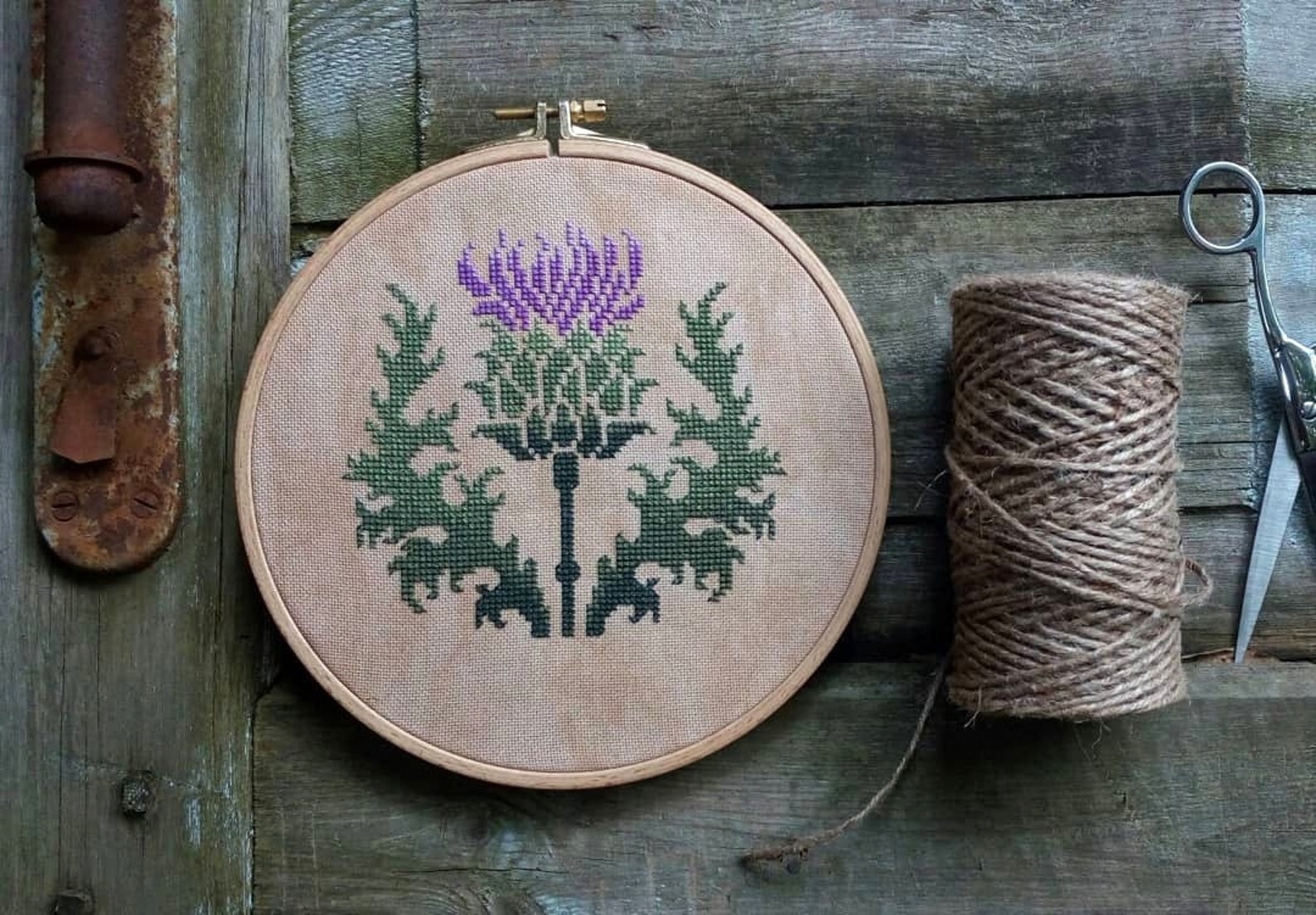 Primitive thistle cross stitch pattern Garden cross stitch Etsy