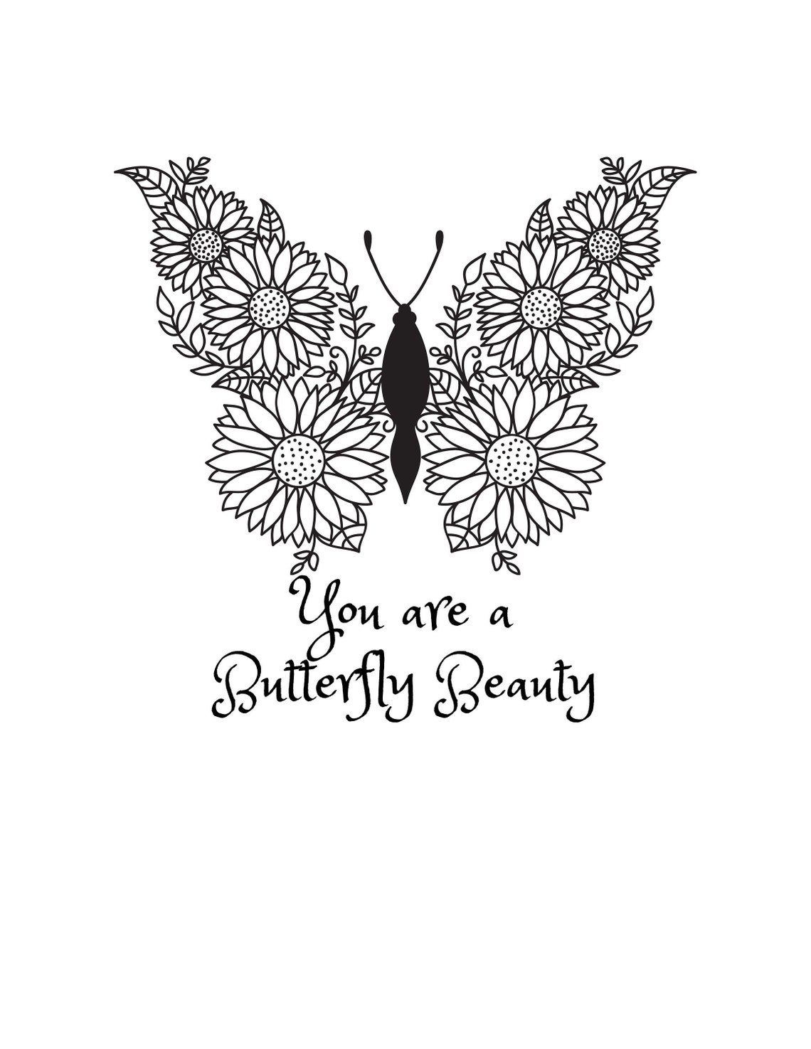 Sunflower Butterfly Coloring Page Etsy