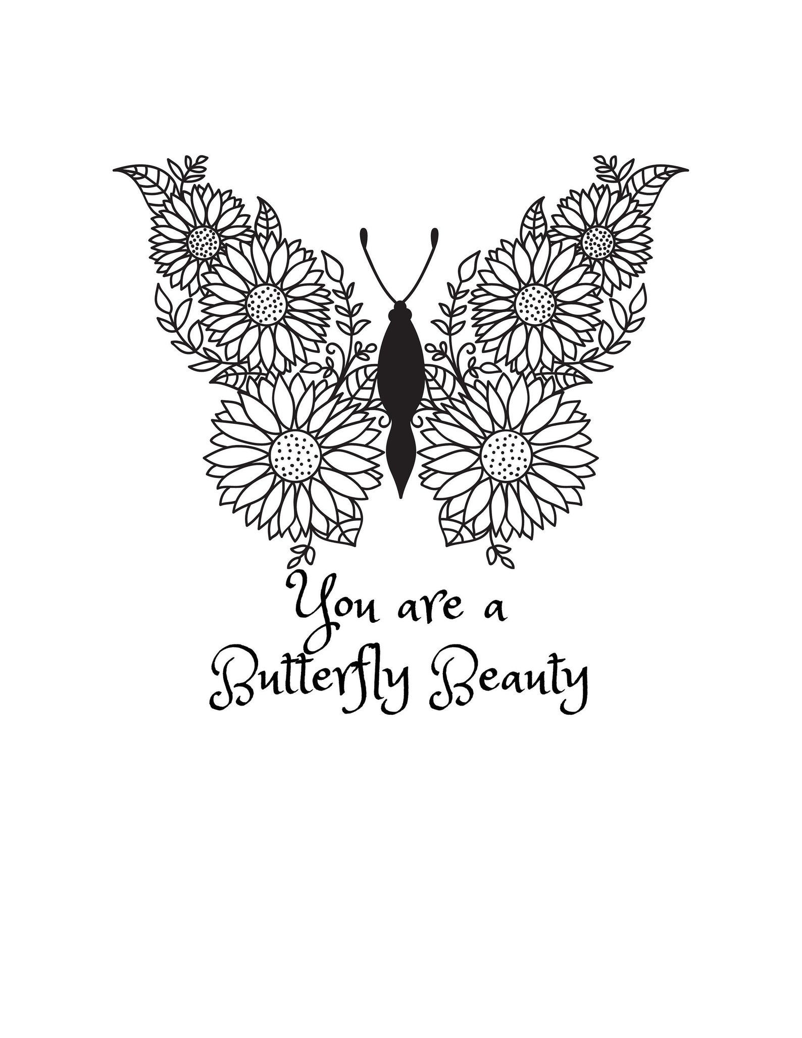 Sunflower Butterfly Coloring Page - Etsy Australia