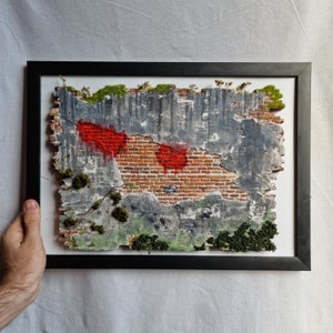 Muro di graffiti con mappa del paese personalizzata / Graffiti da parete personalizzati / Diorama nella cornice / Diorama da parete in miniatura / Modello in scala 1:24