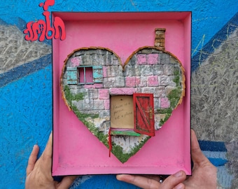 House of love | diorama in frame | shadowbox diorama | miniature diorama | anniversary gift