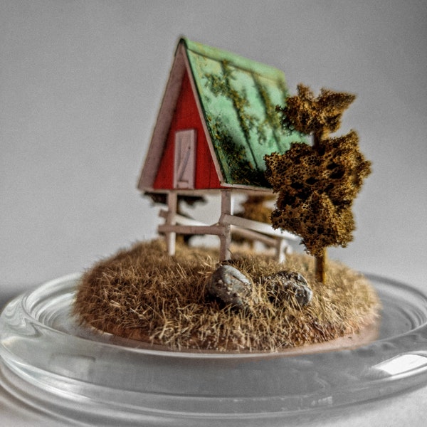 Miniature forest house diorama | diorama in glass | fantasy house diorama | microscopic scale model