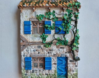 Framed Miniature House Facade: Rustic Italian Style 3D Diorama