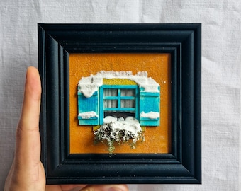 Miniature window | diorama in frame | shadowbox diorama | Facade diorama | Christmas diorama | diorama with plants | winter house | decor
