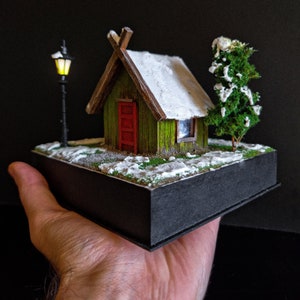 Handmade Christmas House | Forest Cabin | Winter House Diorama | Miniature Cabin | Home Decor | Cabin in the Woods | Santa House | elf house