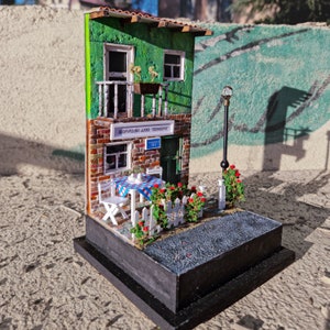 Fantasy Cafe diorama | Flower Garden | colorful house mode | 1:24 scale model | diorama in the box| book nook | frame diorama | fantasy