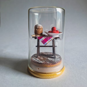 Easter table diorama | miniature forniture | diorama in glass dome | polymer clay model |