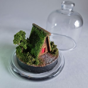 Miniature cabin in glass dome-Perfect Anniversary Gift for Her - Handcrafted Miniature  Decor - 21st birthday gift for her - mini diorama