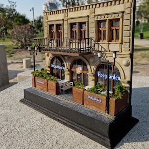 diorama de fachada de restaurante / modelo de casa del siglo antiguo / diorama en la caja / diorama en el marco / modelo arquitectónico clásico / escala 1:24