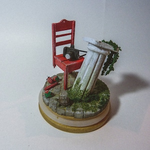Red chair miniature in glass | Abstract diorama | Contemporary art miniature | diorama in the glass