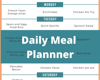 Meal Planning Menu | Daily Meal Planner | Meal Planning Printable | Weekly Planning | Meal Planning List