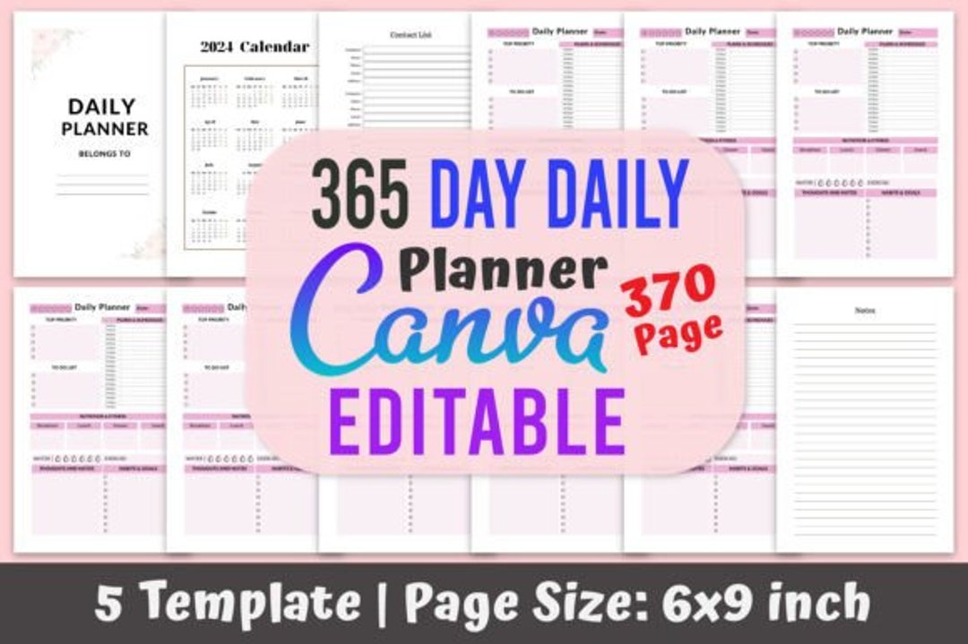 Editable 365day Planner Template 2024printable Canva Etsy