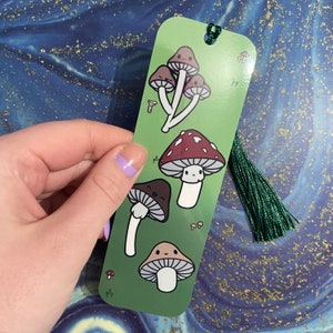 Mushroom Bookmark, Cozy Laminated Bookmark with Tassel