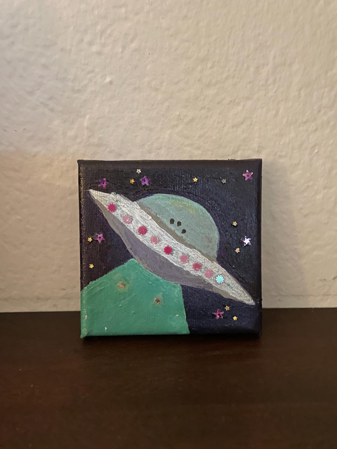 Alien Spaceship Outer Space-inspired Acrylic Paint With Glitter Detail ...