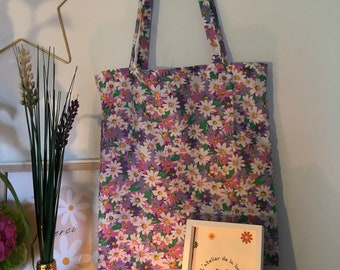 Canvas tote bag flower print, Floral canvas tote bag with zipper and p –  DreHomeCrafts