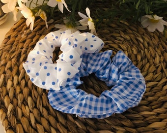 Lote querida libertad querida flor querida azul hecho a mano scrunchies flor algodón querido - regalo - gingham querido - gingham azul