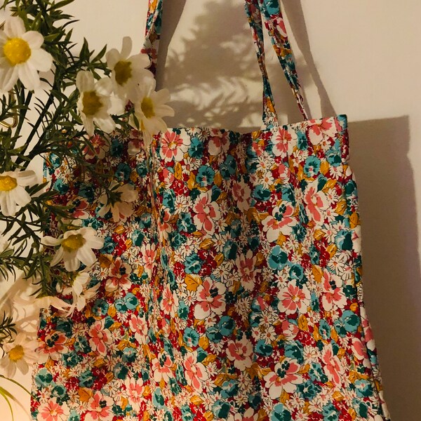 Tote bag liberty summer Totebag liberty sac fourre tout fleuri sac flower borsavintage bolso flores tela tissu fleuri grand sac liberty bag