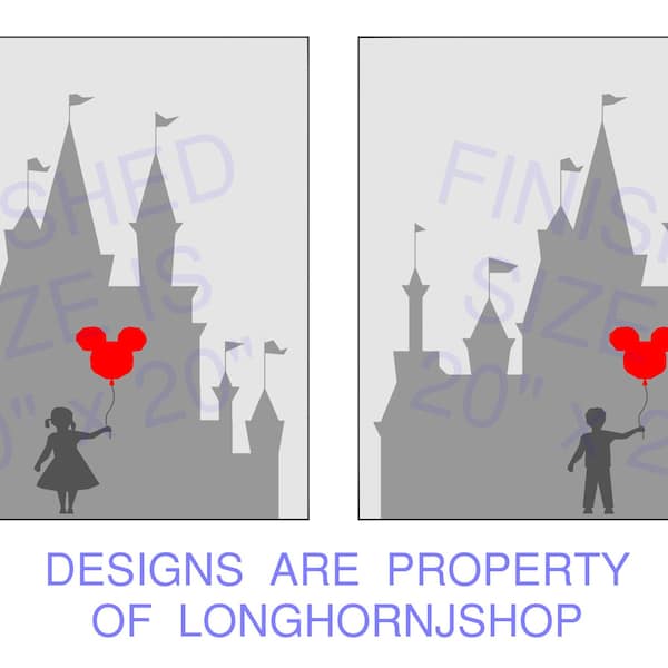 城とネズミのバルーンペーパーピーシングパターン：男の子/女の子のシルエット（20インチ×20インチ）（デジタルパターン）