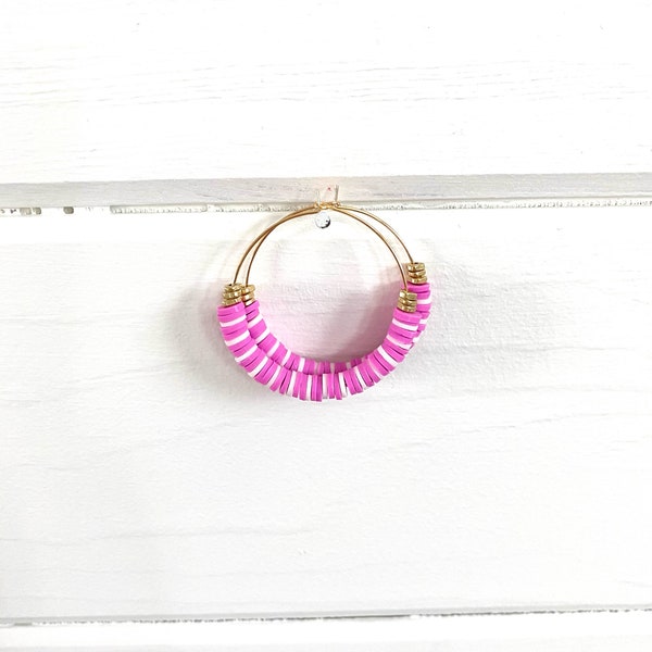 Heishi Hoop Earrings || Pink and White || The Vail