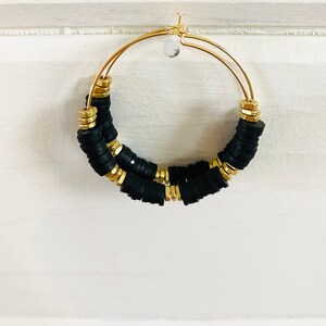 Heishi Hoop Earrings || Black and Gold || The Boulder