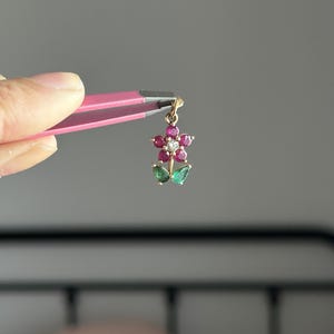 14k ruby emerald diamond flower pendant